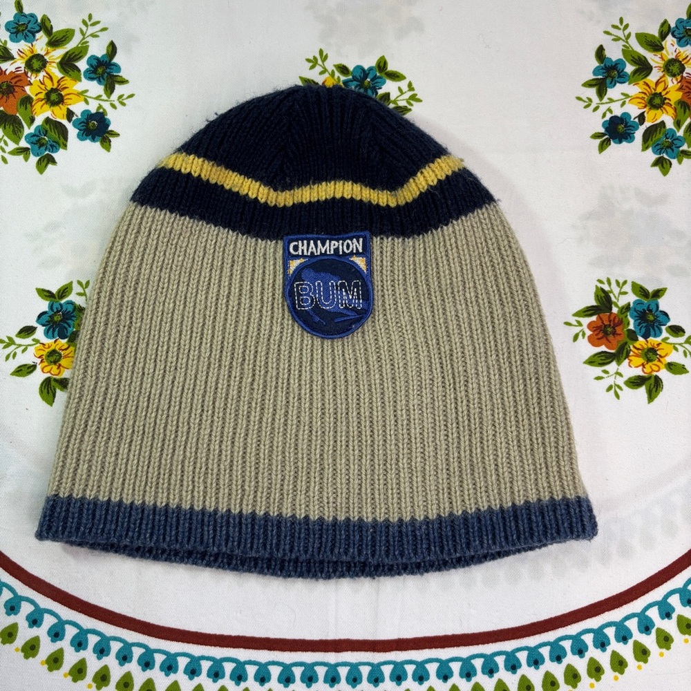 Vintage Bum Equipment Navy & Beige Wool Blend Knit Beanie